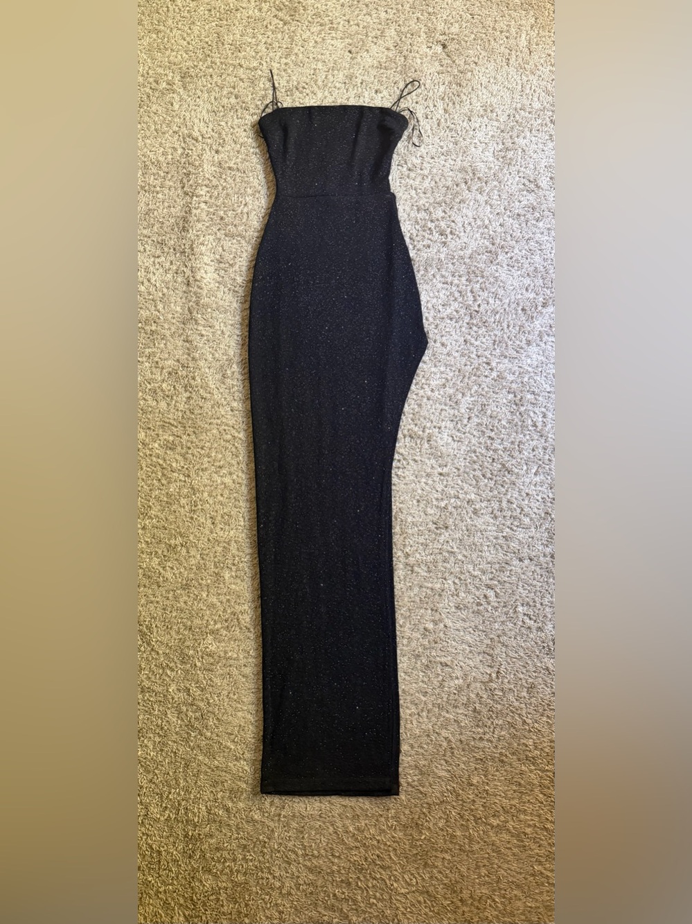 Windsor Glittery Black Square Neck Prom Dress with Slit and open back